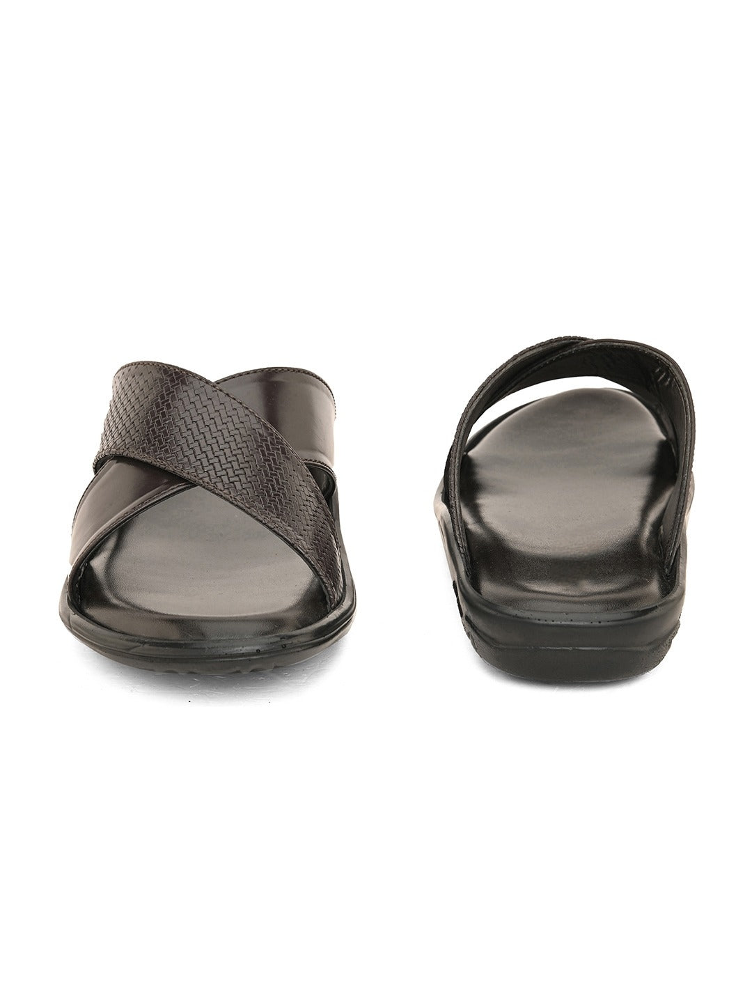 Men Strider Luxe Leather Slippers Daily Casual Wear Cross Straps Airmix Sole Sandals Casual Sandal